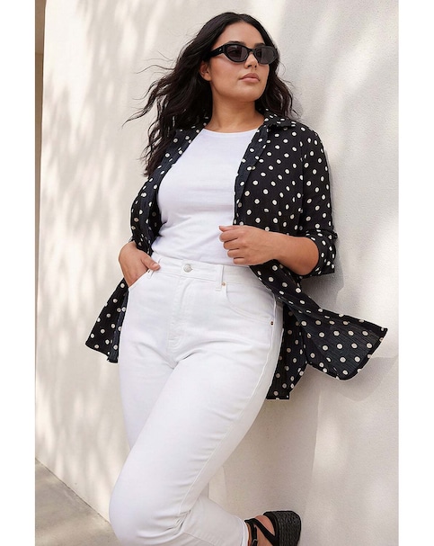 Roman Curve Spot Print Button Shirt