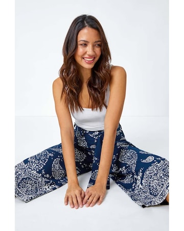 Roman Paisley Wide Leg Cropped Trousers