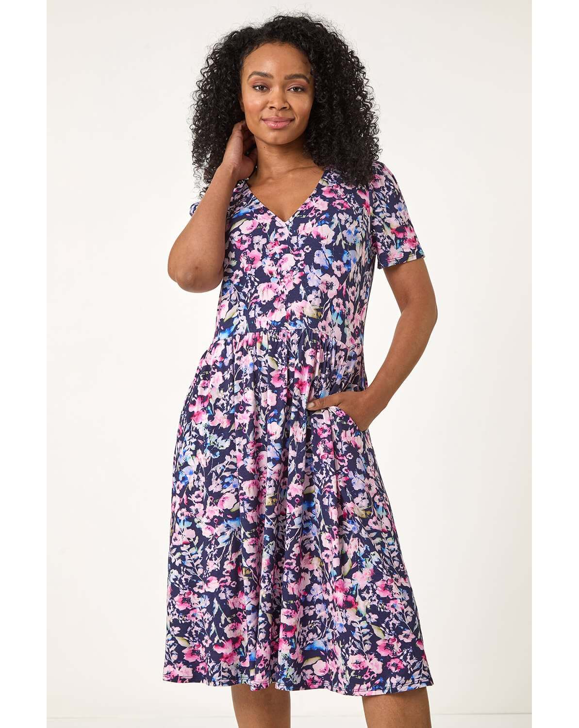 New In - Roman Petite Floral Pocket Midi Dress