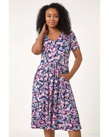 Roman Petite Floral Pocket Midi Dress