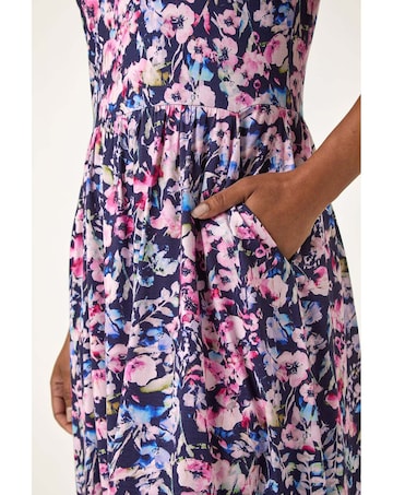 Roman Petite Floral Pocket Midi Dress