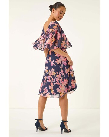 Roman Petite Floral Print Cape Dress