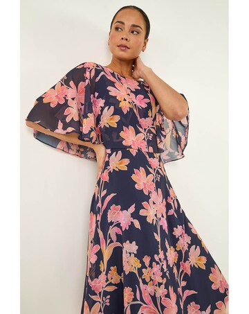 Roman Petite Floral Print Cape Dress