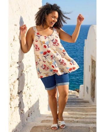 Roman Curve Ditsy Floral V-Neck Top