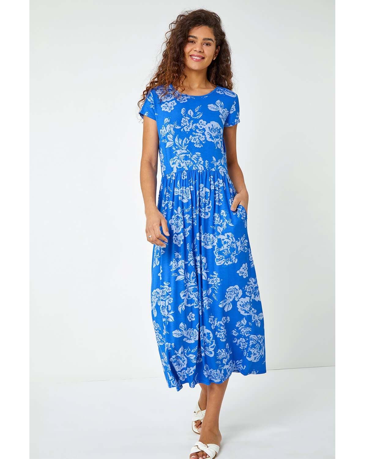New In - Roman Floral Print Midi Stretch Dress