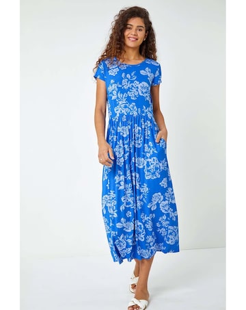 Roman Floral Print Midi Stretch Dress