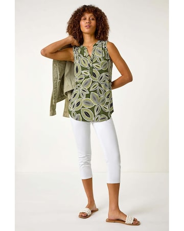 Roman Textured Leaf Print Vest Top