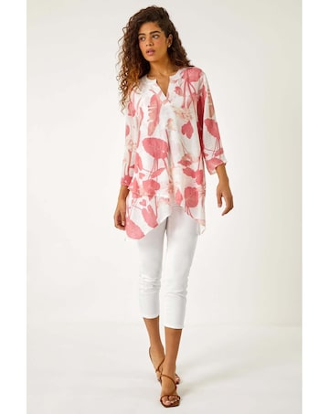 Roman Palm Print V-Neck Wrap Tunic Top