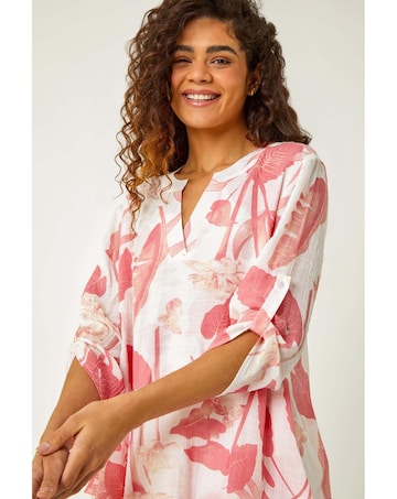 Roman Palm Print V-Neck Wrap Tunic Top