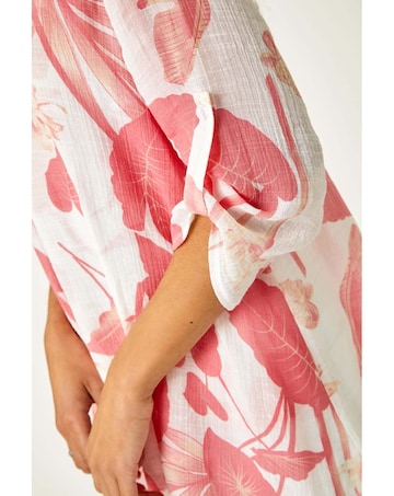 Roman Palm Print V-Neck Wrap Tunic Top