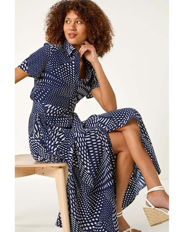 Roman Spot Print Shirt Midi Dress