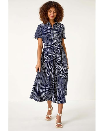 Roman Spot Print Shirt Midi Dress