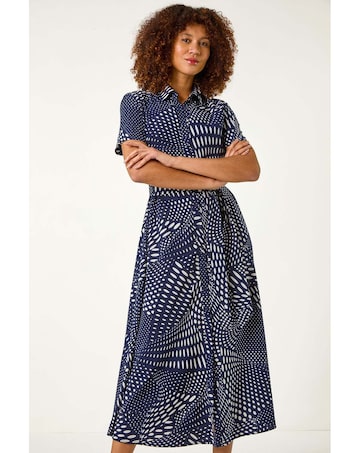 Roman Spot Print Shirt Midi Dress
