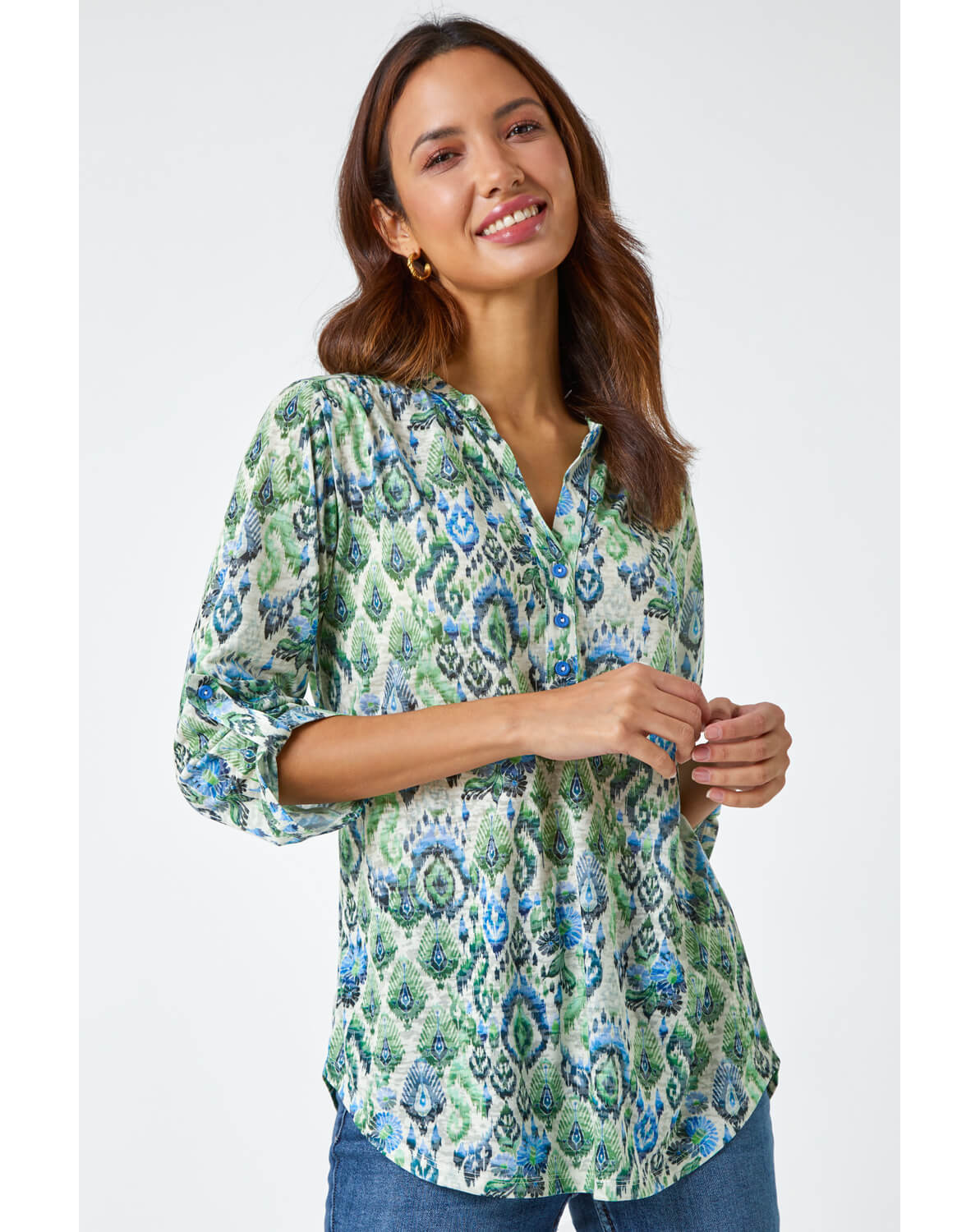 New In - Roman Aztec Burnout Relaxed Tunic Top