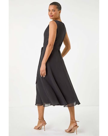 Roman Chiffon Pleat Neck Midi Dress