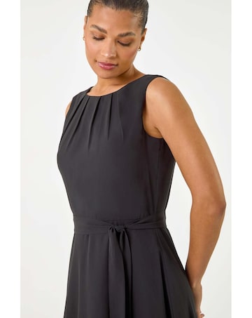 Roman Chiffon Pleat Neck Midi Dress