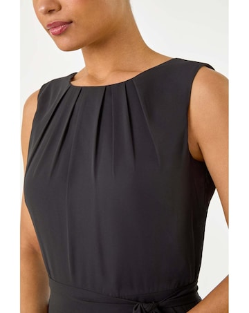 Roman Chiffon Pleat Neck Midi Dress