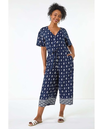 Roman Petite Print Cropped Jumpsuit