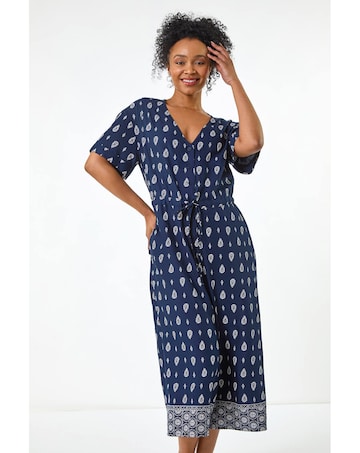 Roman Petite Print Cropped Jumpsuit