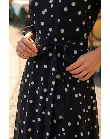 Roman Polka Dot Pleat Neck Midi Dress