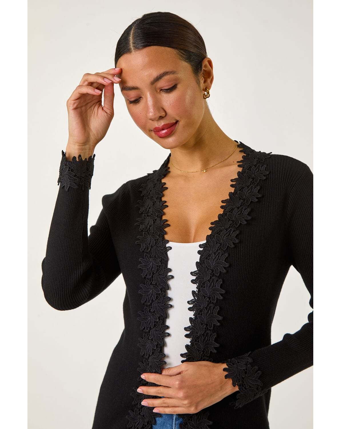 New In - Roman Lace Trim Knit Cardigan