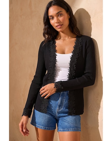 Roman Lace Trim Knit Cardigan