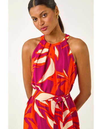 Roman Floral Print Frill Wrap Midi Dress