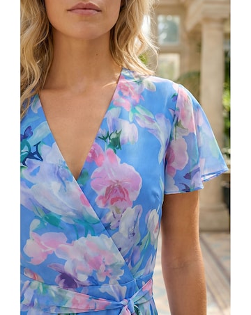 Roman Floral Frill Detail Wrap Dress