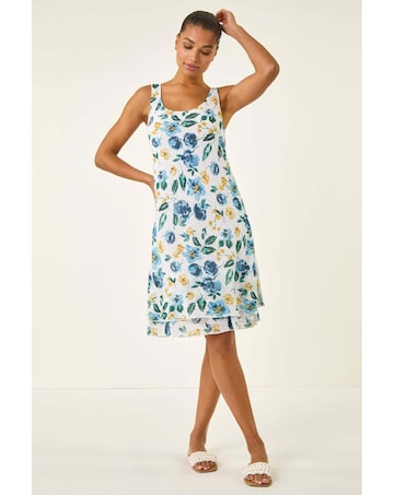 Roman Floral Print Double Layer Dress