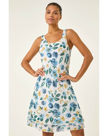 Roman Floral Print Double Layer Dress