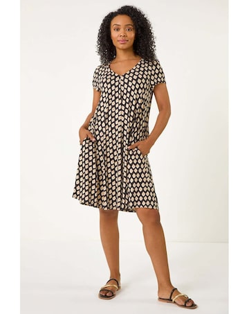 Roman Petite V-Neck Swing Pocket Dress