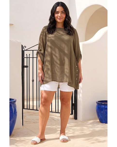 Roman Curve Buttoned Side Asymmetric Top