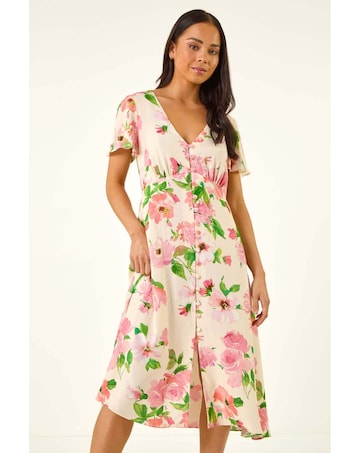 Roman Petite Floral Print Button Dress