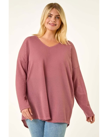 Roman Curve Textured V-Neck Stretch Top