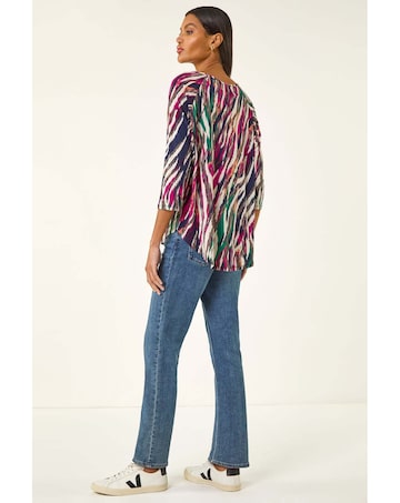 Roman Stripe Print Stretch Tunic Top