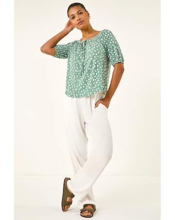 Roman Floral Puff Print Bardot Top