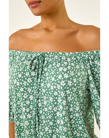 Roman Floral Puff Print Bardot Top