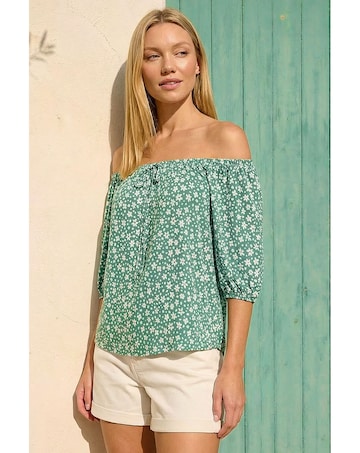 Roman Floral Puff Print Bardot Top