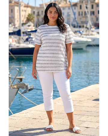 Roman Curve Stripe Frill Lace Top