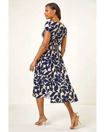 Roman Leaf Print V-Neck Midi Dress