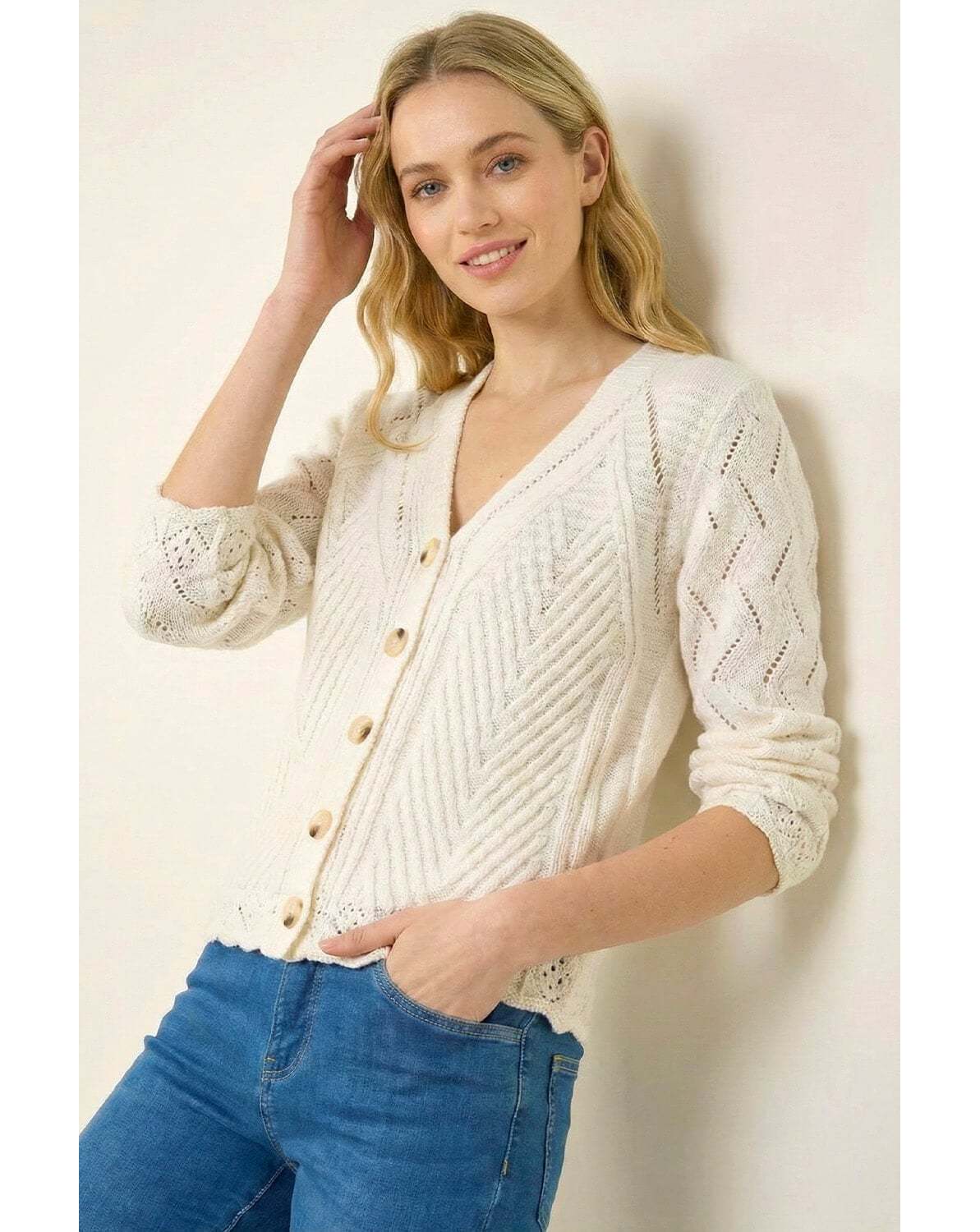 New In - Roman Scallop V-Neck Knit Cardigan