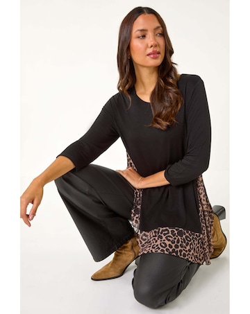 Roman Animal Print Mesh Hem Tunic