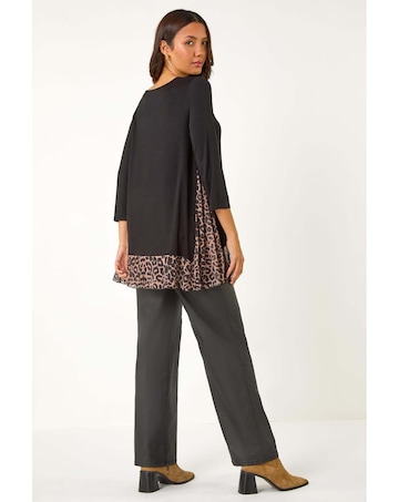 Roman Animal Print Mesh Hem Tunic