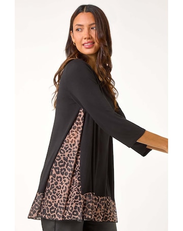 Roman Animal Print Mesh Hem Tunic