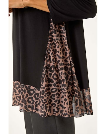 Roman Animal Print Mesh Hem Tunic