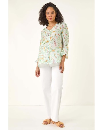 Roman Floral Flare Sleeve Blouse
