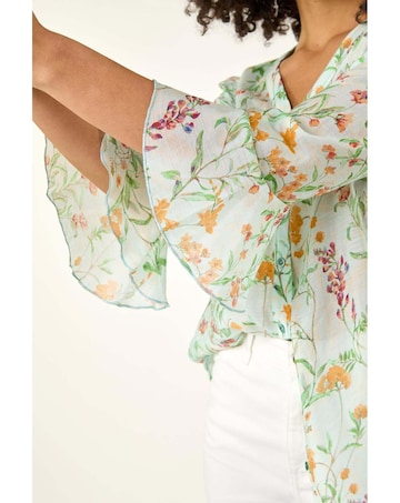 Roman Floral Flare Sleeve Blouse