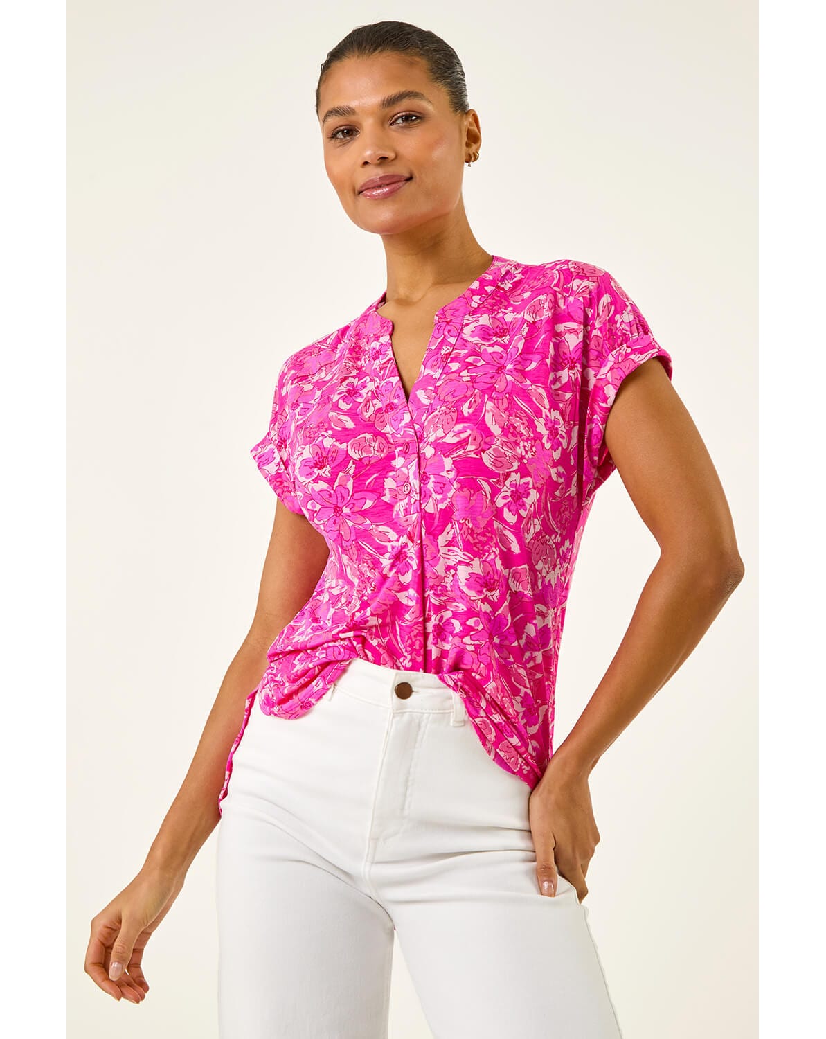 New In - Roman Floral Print V-Neck Top