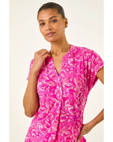 Roman Floral Print V-Neck Top