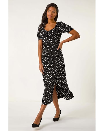 Roman Polka Dot Stretch Midi Dress